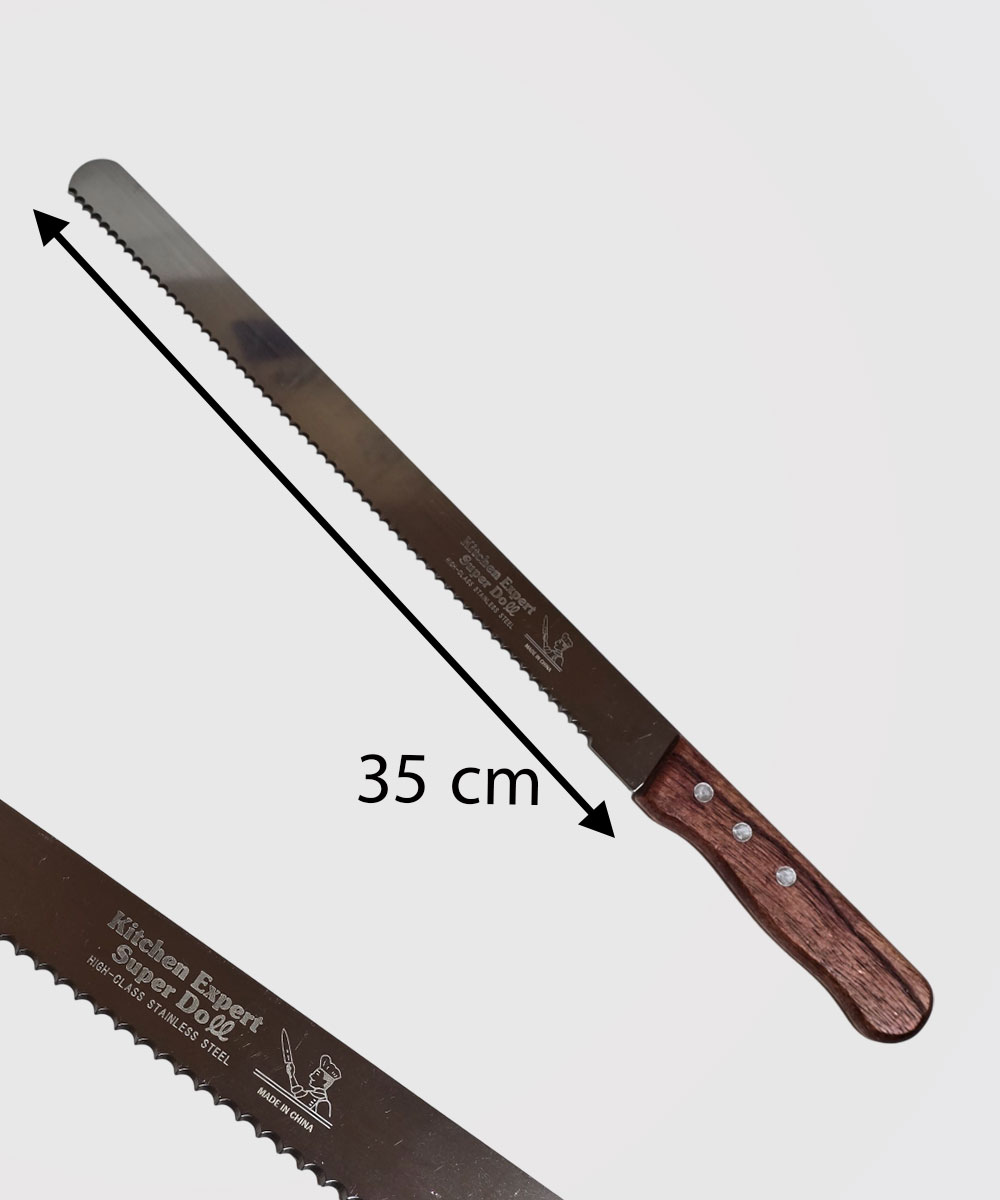 چاقو 35 سانت دسته چوبی دندانه درشت چاقو 35 سانت دسته چوبی دندانه درشت